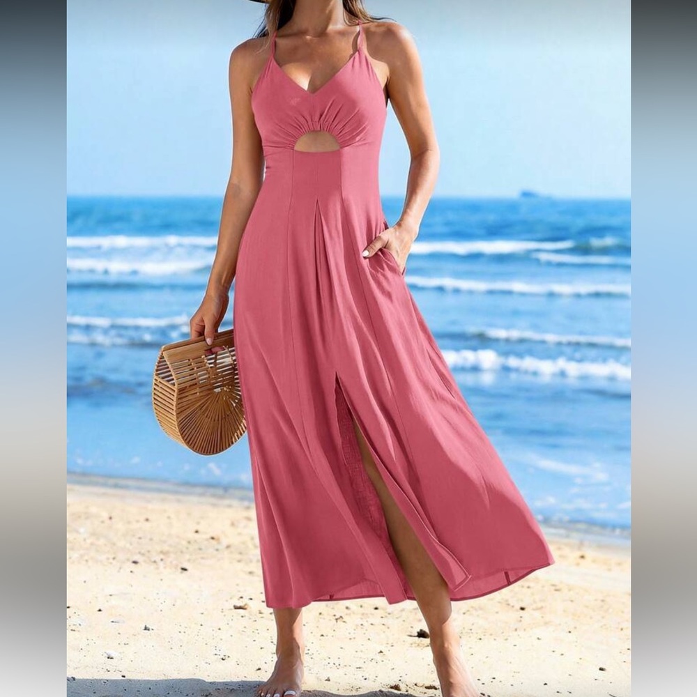 Pink Maxi Dress with Front Slit